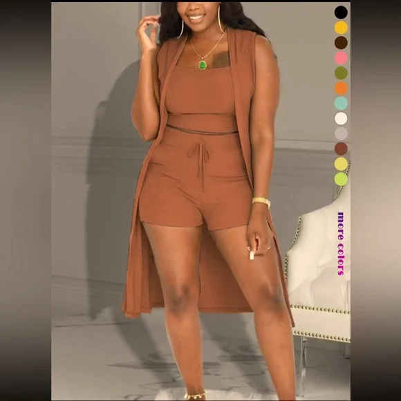 Loungewear 3 piece Set Top Shorts Duster Boutique New Comfy Soft Stretchy - Picture 5 of 16